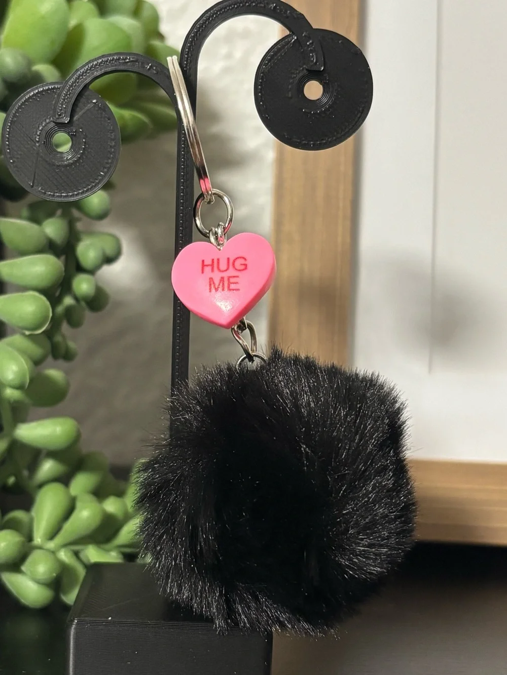 Valentine’s Heart & Fuzzy Pom Pom Keychain